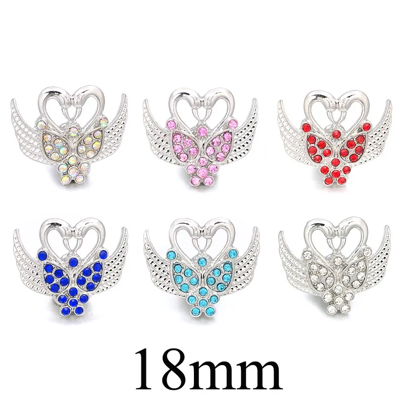 New Component w024 Swan Crystal 18mm Metal Snap Button For Bracelet Necklace Interchangeable Jewelry Women Accessorie Findings207R