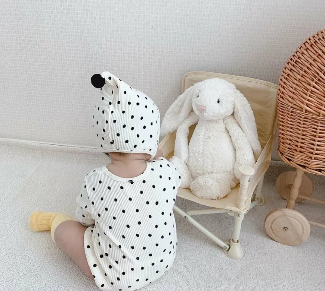 0-24 Monate Babykleidung Neugeborenes Mädchen Junge Bodys gerippte Baumwolle Langarm Dot Jumpsuit Outfit Kleidung Hut für Kinder Baby Onesie 201216