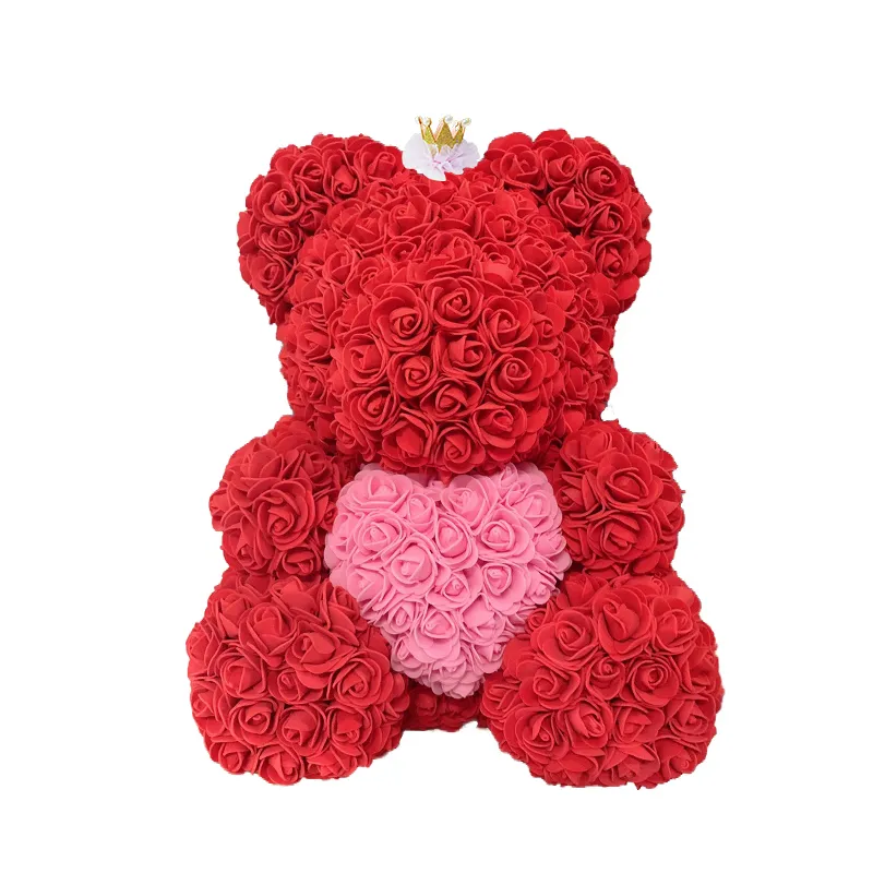 40 cm Artificial Rose Heart Teddy Bear Handmade Bear of Roses for Women Valentine039S Day Wedding Bithday Gift Drop 6657384