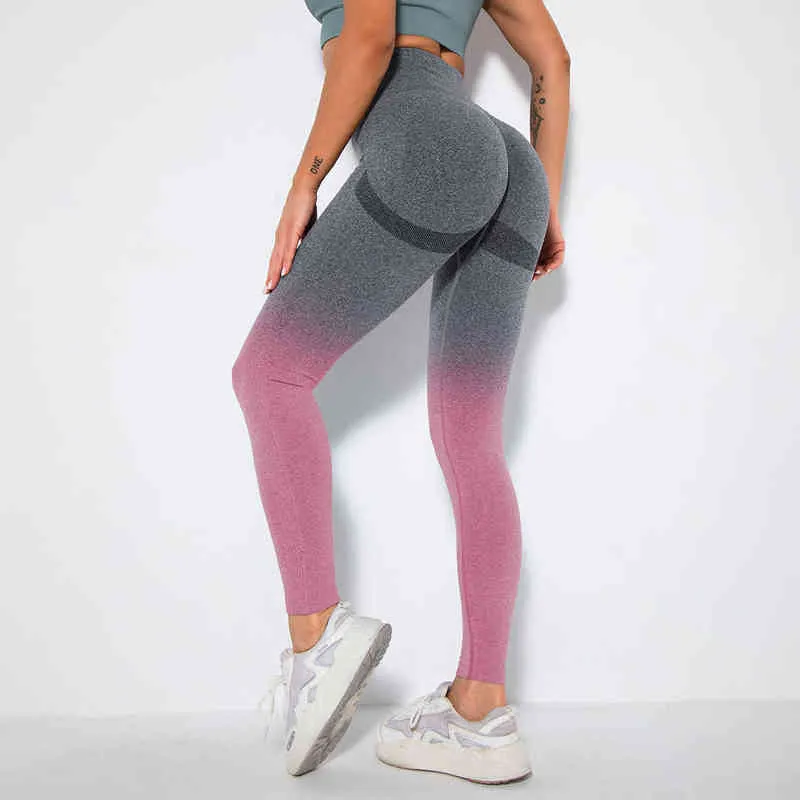 Nieuwe gradiëntkleur sexy vrouw sport yoga fitness leggings panty training hoge taille heup lift dames langlopende jogger broek h1221