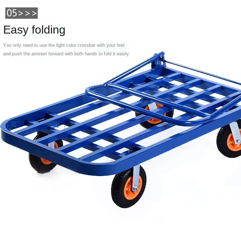 Plataforma Trolley Square Tube Trolley Camión Plegable Y Portátil Pull Cargo Cuatro Ruedas