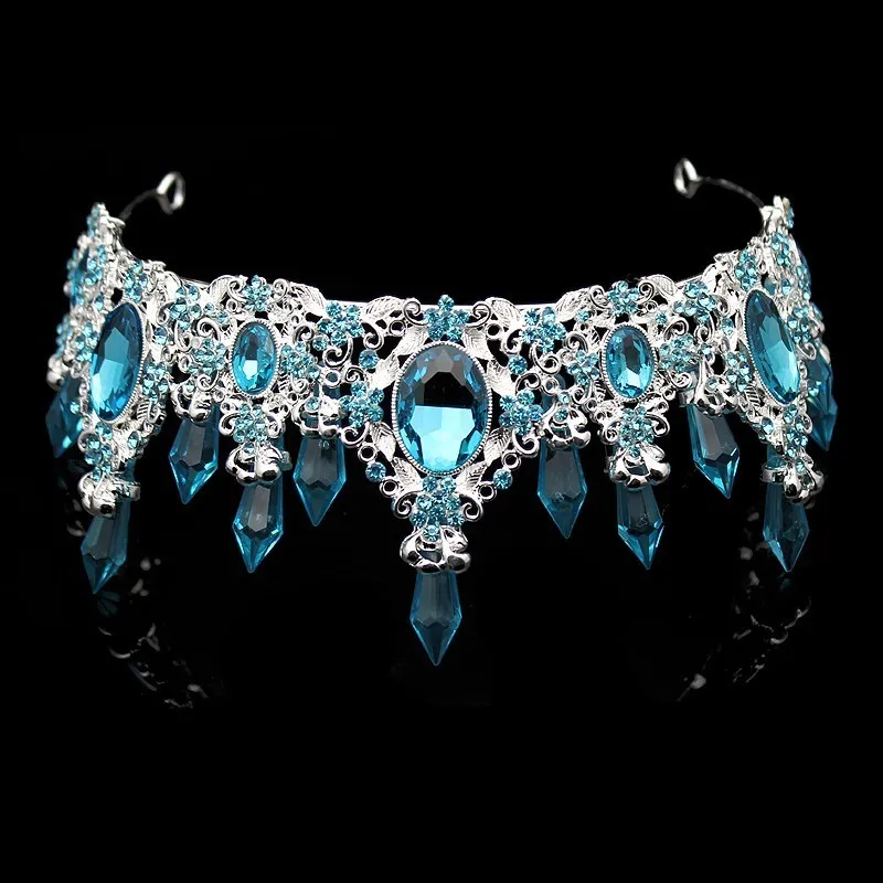 Fashion Beauty Sky Blue Crystal Wedding Crown And Tiara Large Rhinestone Queen Pageant Crowns Headband For Bride Hair Accessory J0113