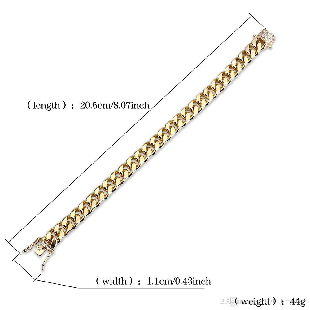 7 8 cali 10 mm Miami Cuban Link mrożone złote srebrne bransoletki Hiphop bling łańcuchy biżuterii męskie bransoletki biżuteria 246H