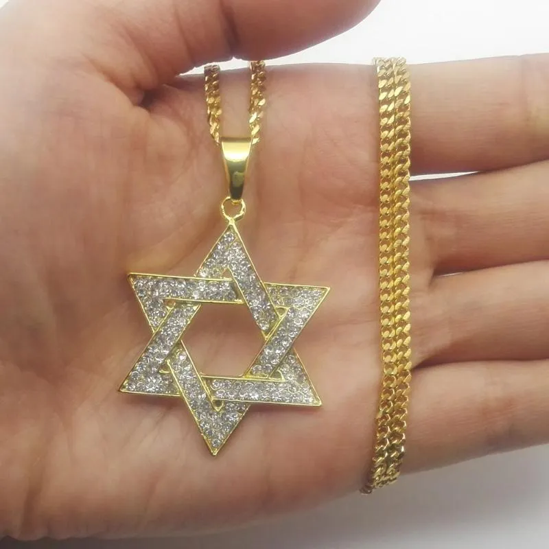 Hänge halsband religiösa menorah och stjärna av David judisk halsband rostfritt stål 3 5mmcuban kedja hiphop bling juvelery för M2920