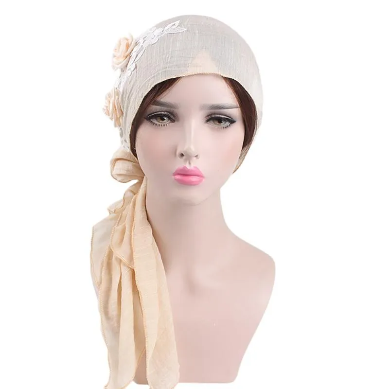 Retro cor sólida flor turbante boné muçulmano cabeça boné hijabs muçulmano cachecol islâmico cachecóis para mulher longo underscarf turbante 4 11244o