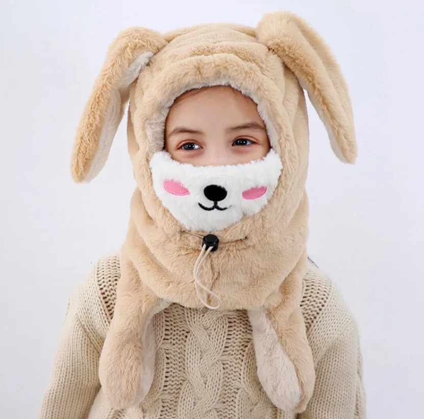 Winter Kids long rabbit ear hat Children Plush Thicken warm Ears Muff Boys Girls mask trapper hats A5312295d