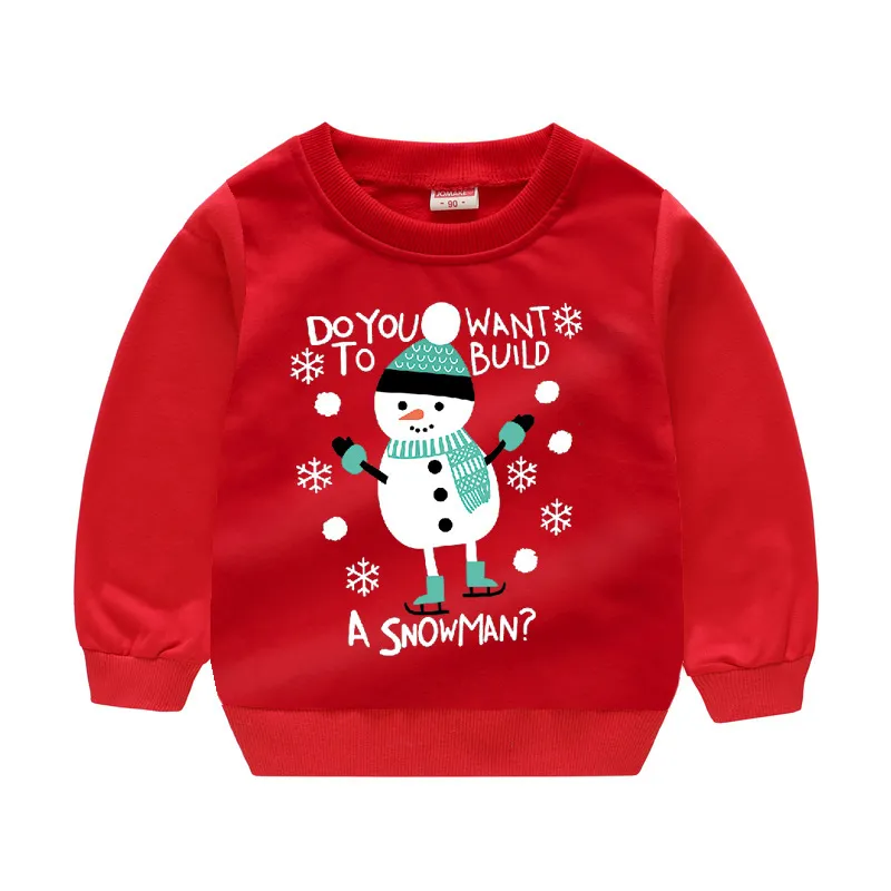 Jul O-hals tröja för pojkar tröjor för flickor Snowman Santa Clauss Sweatshirt Year's Red Sweater Christmas Tree LJ201216