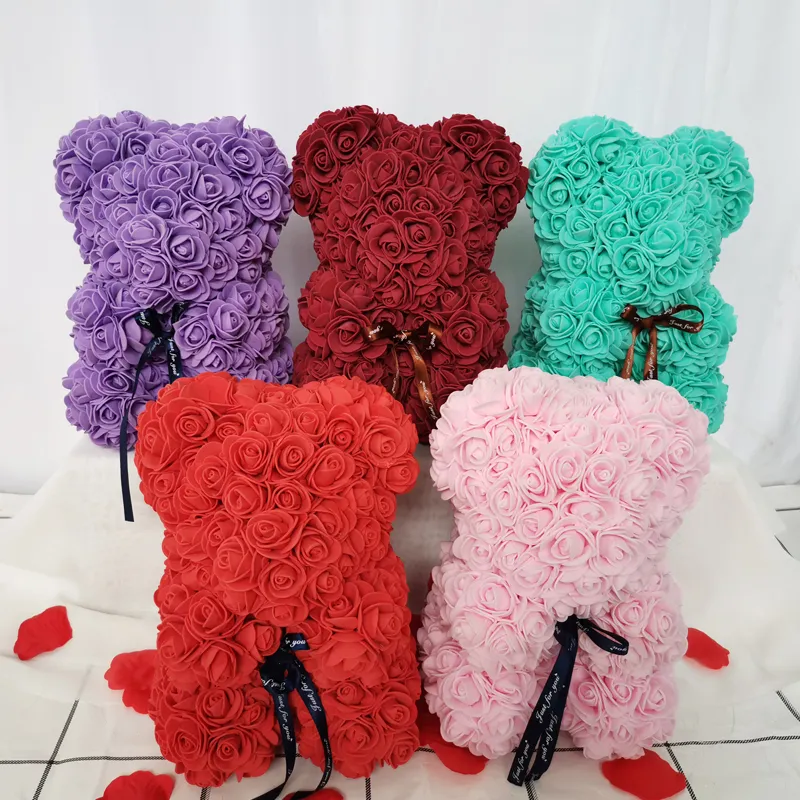 Ours en Peluche Artifical Flower Eternelle Rose Bear Women Girl Gifts Valentine's Day Christmas Gift Cadeau Y0104