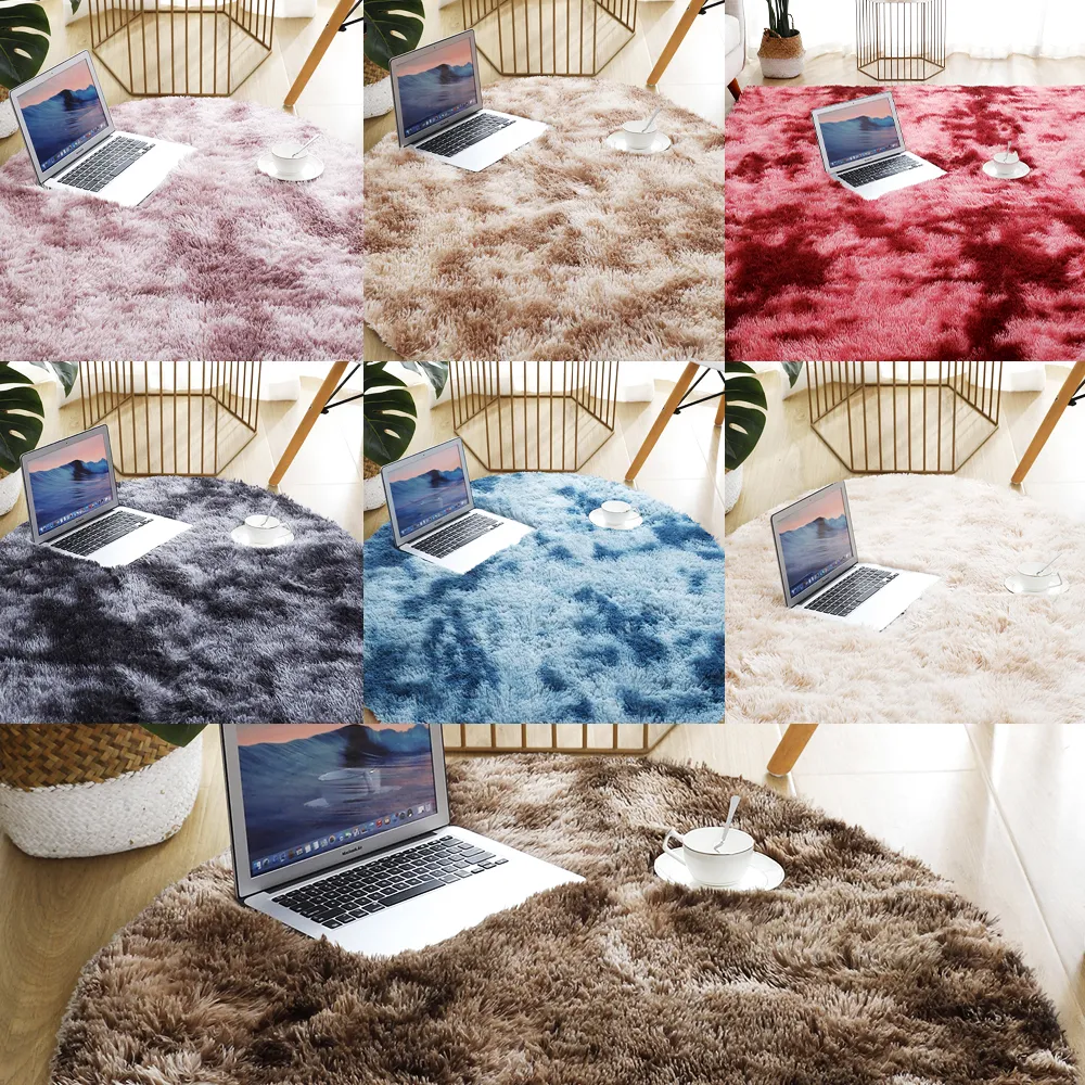 Round Plush Carpet for Living Rooms Fluffy Rug Thick Bedroom Carpets Anti-slip Floor Soft Rugs Tie Dyeing Velvet Kids Room Mat