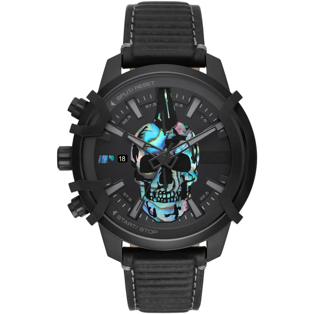 Orologio completamente nero Steampunk Skull Acciaio inossidabile Scheletrato Orologi al quarzo da uomo Orologio DZ di marca superiore DZ4582 DZ45762627