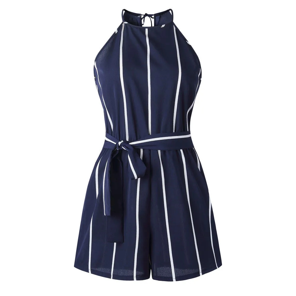 Sommar Kvinnor Stripe Utskrift av axel ärmlös Rompers Jumpsuit Playsuit Hög kvalitet för kvinnliga kläder # 0623 T200704