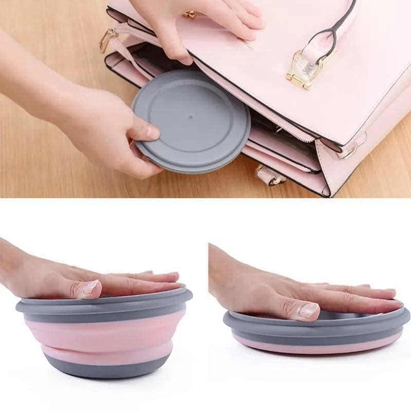 / Set Sets Lunch Box Portable Silicone Pliant Saladier Pliable avec Couvercle 201015