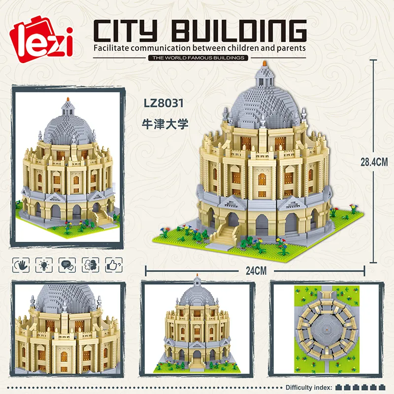 Mini micro blocco Oxford taj mahal Diamond building Great Wall China architettura Università Cambridge Londra Parigi Torre Eiffel Q1126