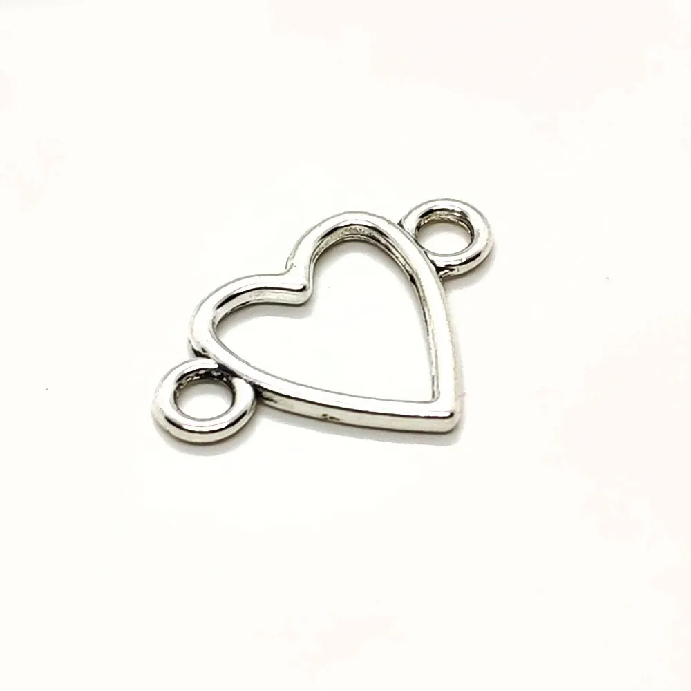 100 st mycket antik silverpläterade hjärtlänkanslutningar charms hängsmycken för smycken som gör DIY handgjorda hantverk 16x24mm239h