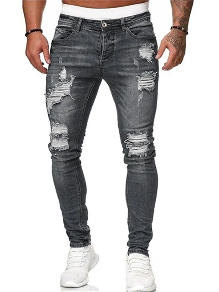 Pantaloni della tuta da uomo Jeans con foro sexy Pantaloni Casual Estate Autunno Pantaloni skinny strappati da uomo Slim Biker Matita Pantaloni di jeans Uomo C1123