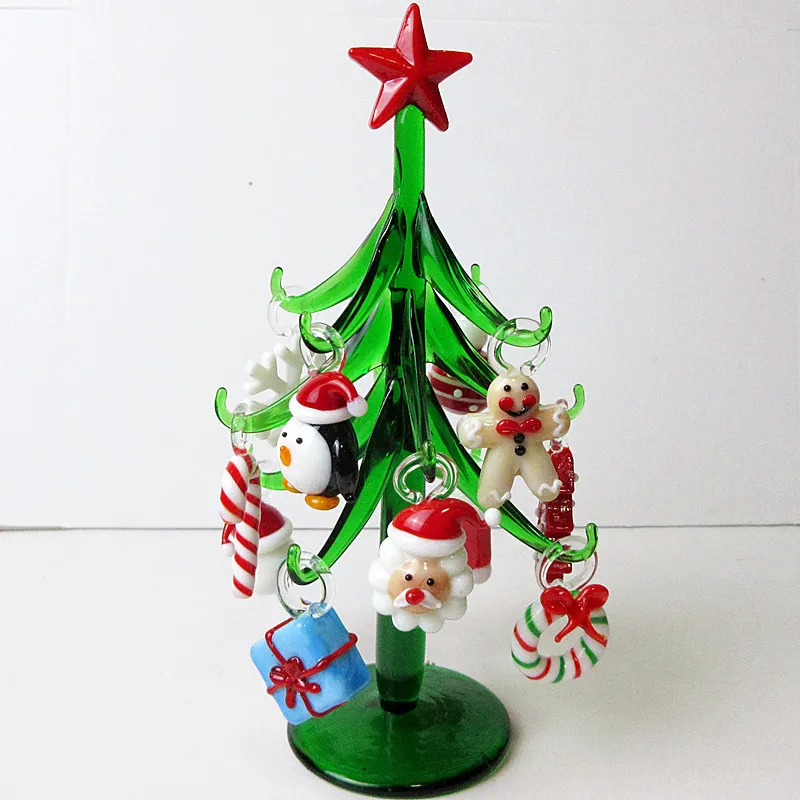 Handgjorda Murano Glass Crafts Christmas Tree Figures Ornament Home Decor Simulation Christmas Tree With 12 Pendant Accessories Y8533736