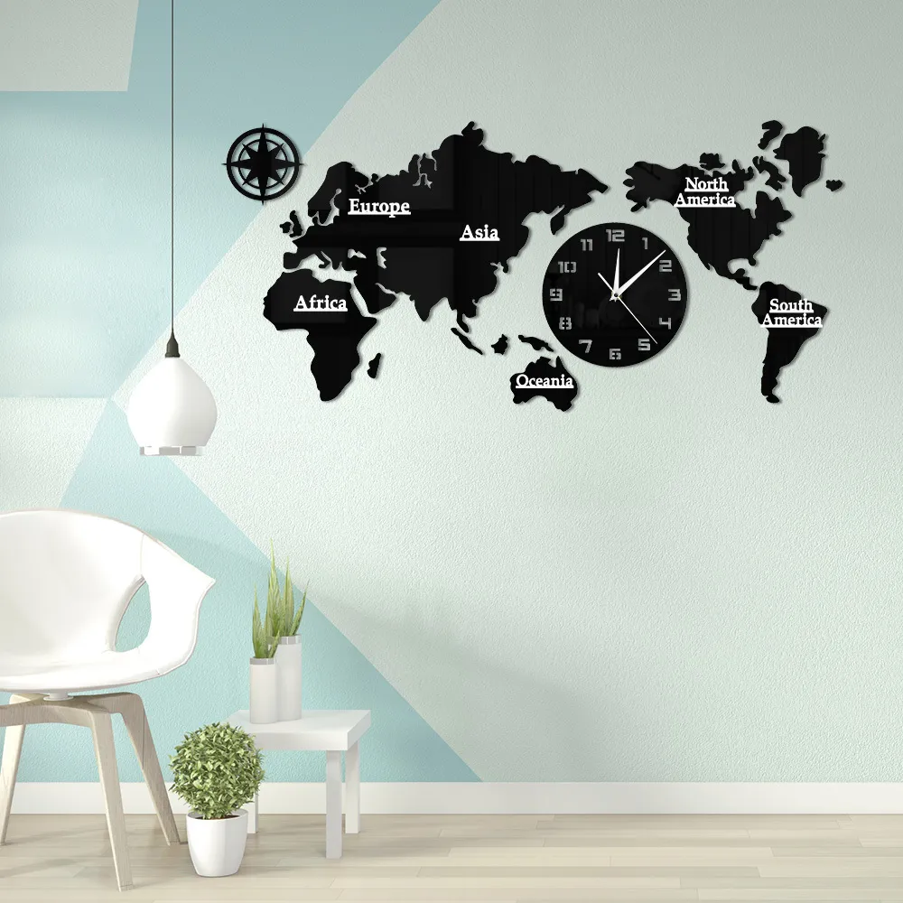 Mappa del mondo Modern Home Decor Grande orologio Silenzioso Orologio senza ticchettio Ufficio Geografia Wall Art Idea regalo di viaggio 201125