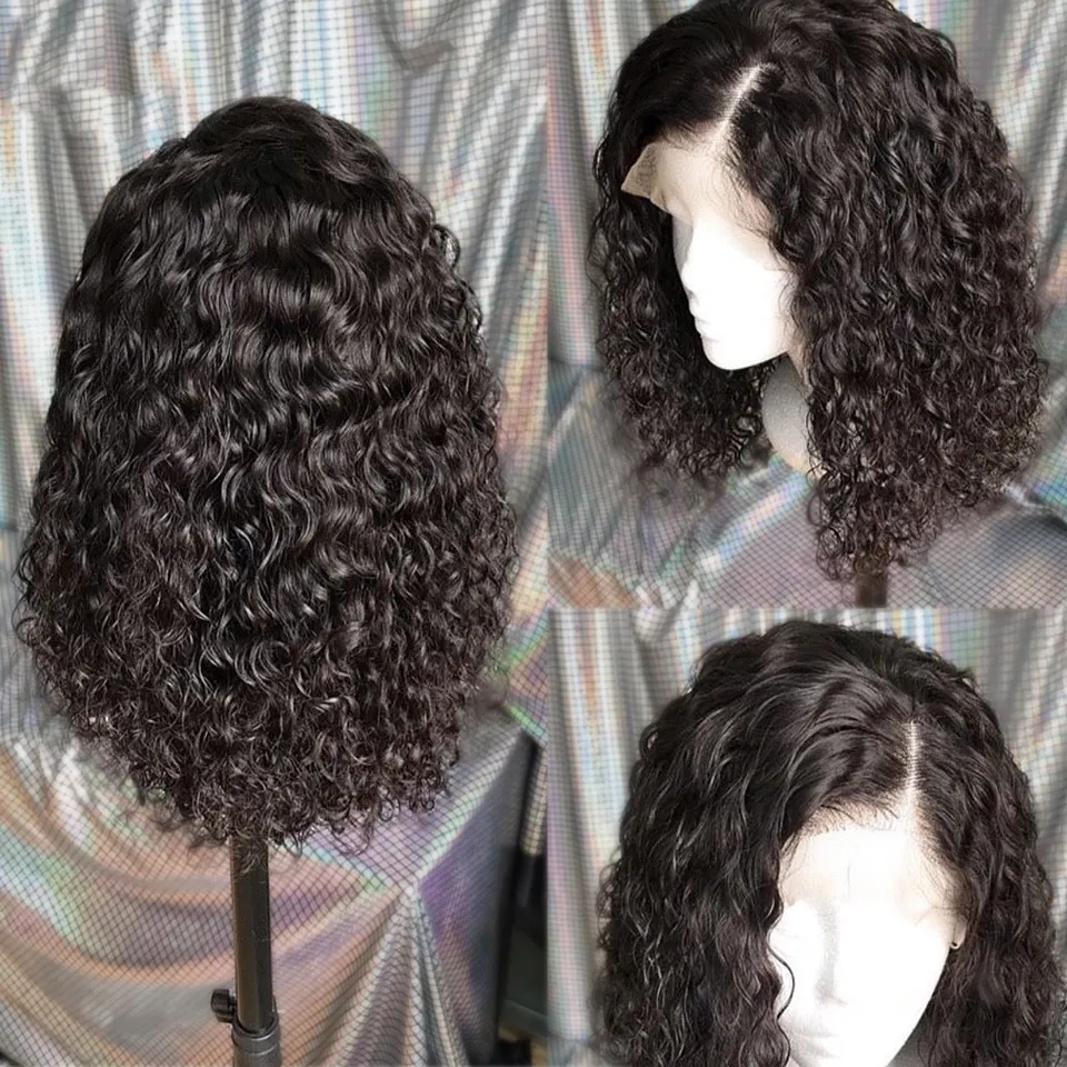 Curly Bob Lace Front Human Hair Wigs with Baby Hair Water Indian Water Wave 4x4 Lace Fermeure Wigs Short Jerry Curly Bob Wigs for Women3076303