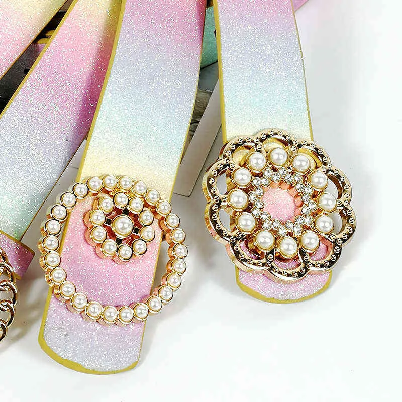 Kleurrijke glanzende riemen voor vrouwen regenboog kleur rhinestone riem gotische ceinture femme parel cinturon mode roze riem luxe 2020 G220301