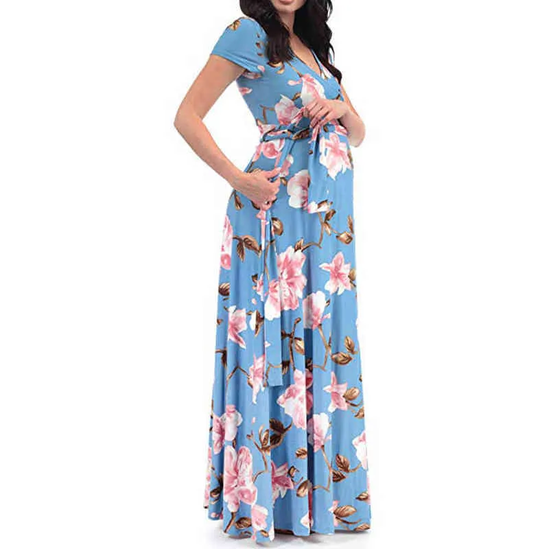 Damska sukienka ciążowa Długie eleganckie z krótkim rękawem Sukienka Dresja karmienia piersią Maternity Dress G220309