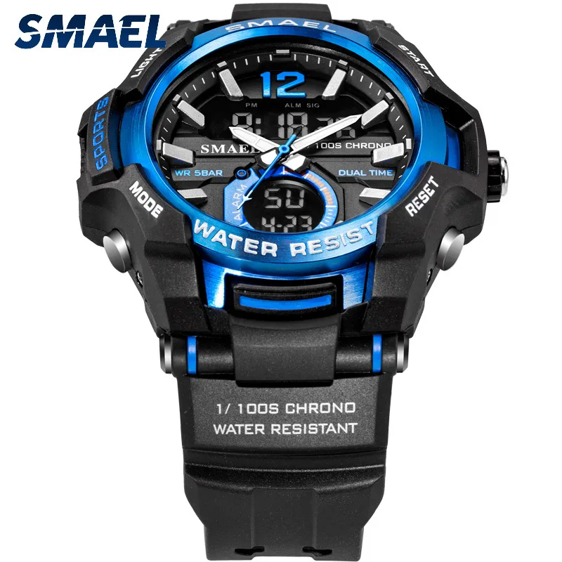 SMAEL новые модные светодиодные цифровые часы с двойным временем, мужские водонепроницаемые хронографы, повседневные мужские спортивные кварцевые часы Saat Relogio Masculino 2258R