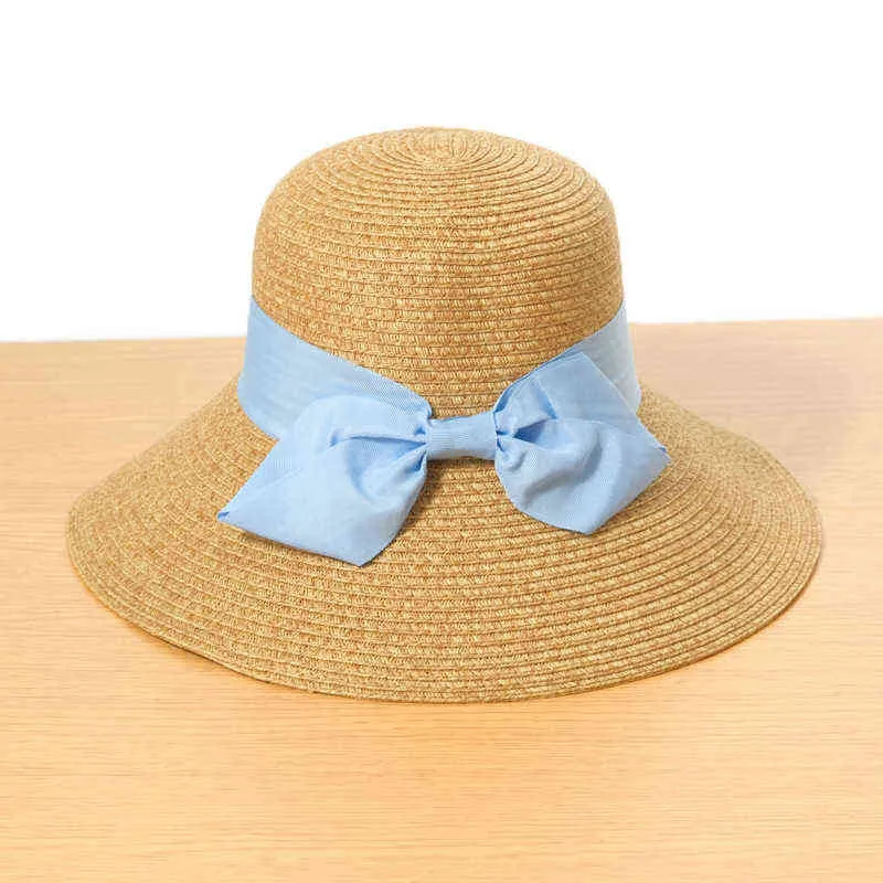 Sun Hat Women Summer Beach Accessory Straw Wide Brim Ribbon Breathable Upf50 For Teenagers G220301