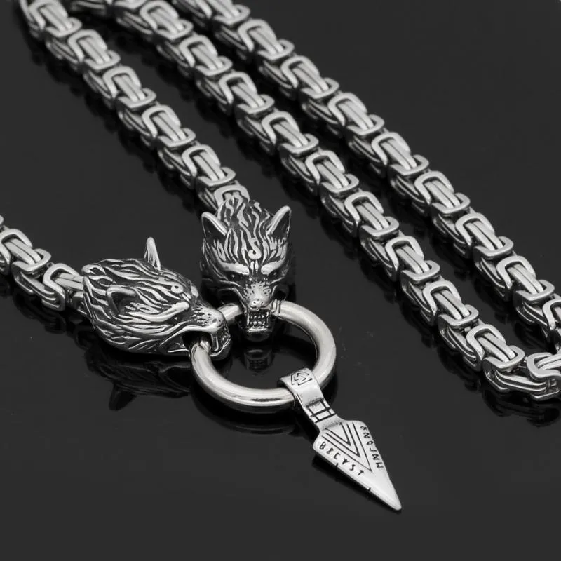 Nordic viking wolf with odin sword Gungnir necklace Stainless steel for men -king chain with valknut gift bag1303o