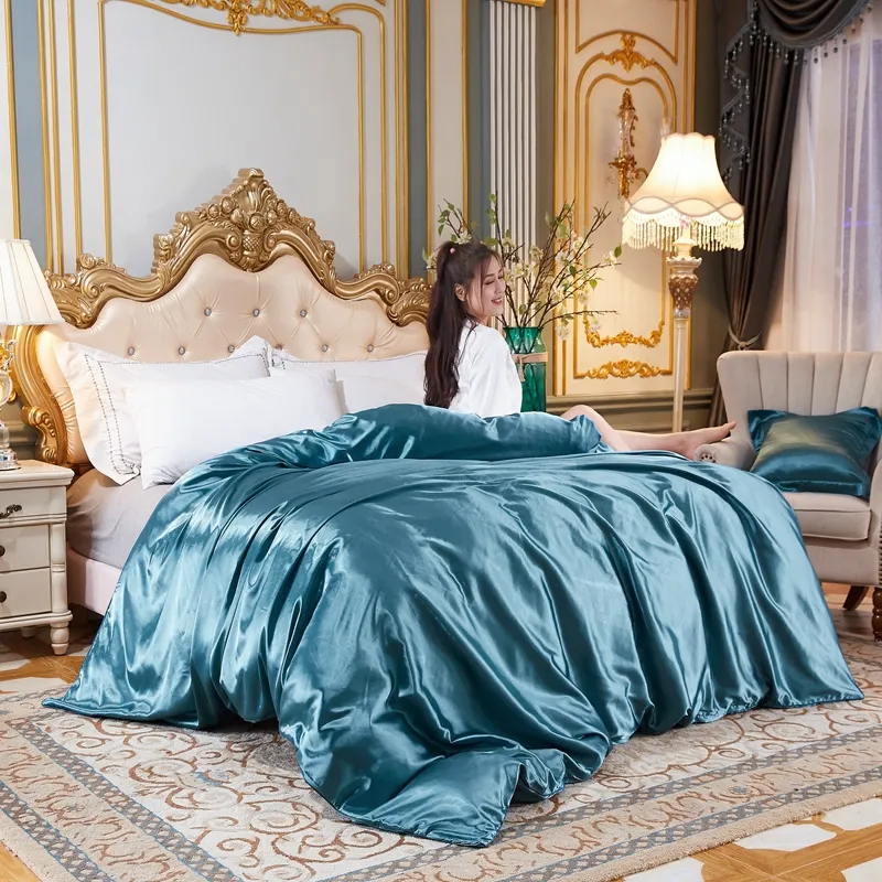 Solid Silk Bedding Set Luxury White Wedding Bed Linen Designer Satin Duvet Cover Bed Sheets Home Textile King Queen Twin Size 20111042253