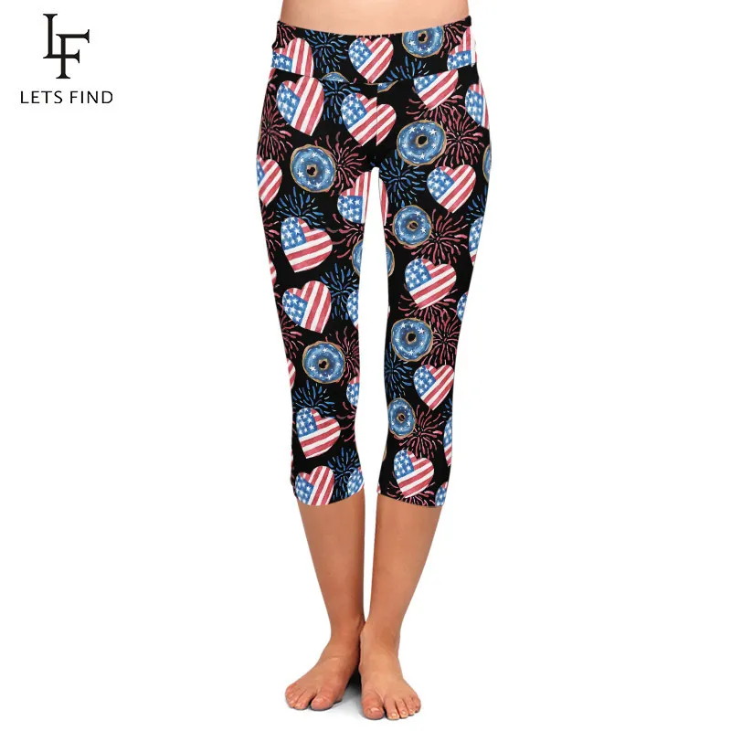 Letsfind summer New High Quaility 3D American Flags Print women leggings high Waist Plus Size Fitness Elastic Leggings 201014