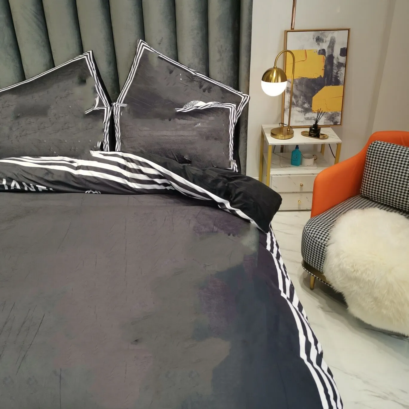黒いデザイナーの寝具セット冬の暖かい羽毛布団カバークイーンサイズベッド掛け布団セット枕カバー243W
