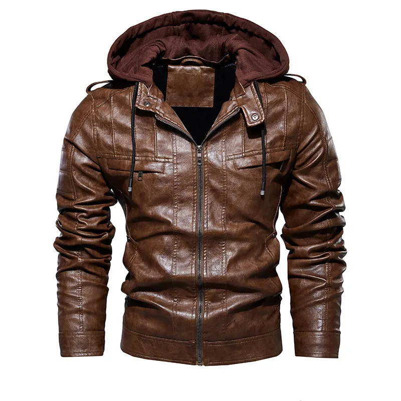 Hommes Veste PU Veste En Cuir Hommes Manteau À Capuche Doublé De Fourrure Moto Veste De Mode Manteau Automne Hiver Manteau Plus La Taille 4XL 5XL 201127