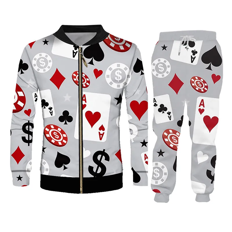 OGKB Harajuku 3D Stampato Poker Fun Hip Hop Felpe con cappuccio Pantaloni Tuta Set Uomo Novità Streetwear Abbigliamento sportivo Drop 201204