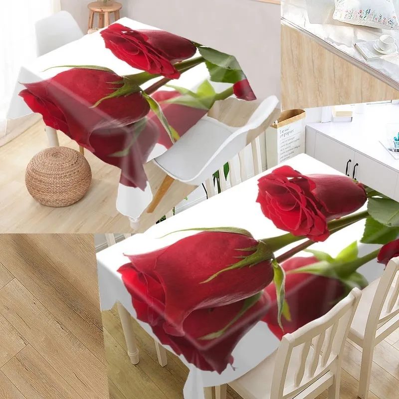 Nuovo arrivo fiori personalizzati tovaglia rosa rossa tessuto Oxford impermeabile tovaglia rettangolare tovaglia feste a casa T200708288K