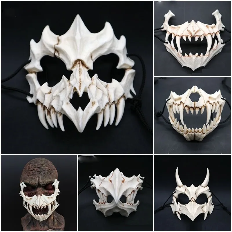 Nouveau Halloween Cosplay résine Dragon dieu Yasha 2D horreur thème fête Animal crâne visage mascarade masque effrayant T2001162318901