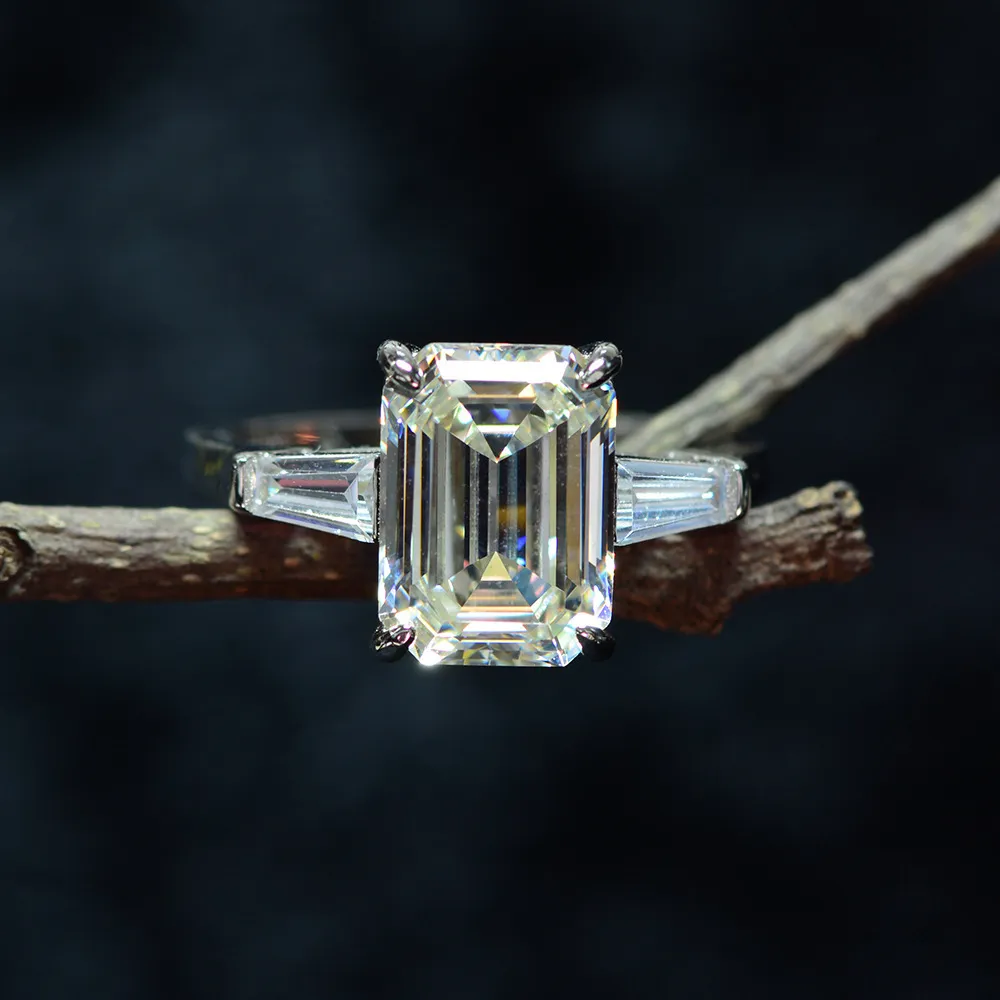 웡 비 925 스털링 실버 Emerald Cut Created Moissanite 보석 웨딩 약혼 다이아몬드 반지 링 쥬얼리 도매 Q1214