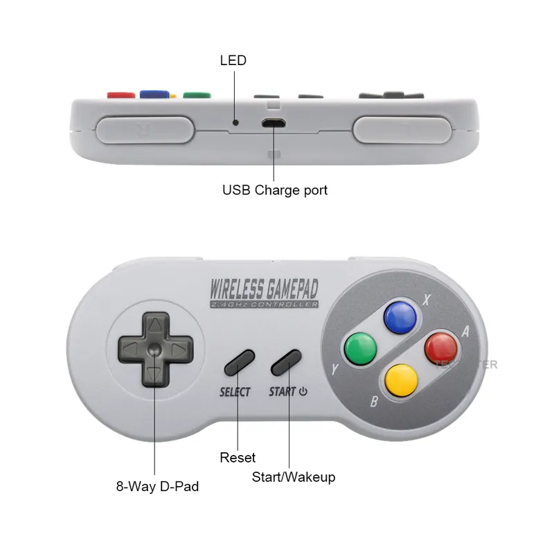 Manettes de jeu sans fil 2 4GHZ Joypad Joystick Controle Controller pour Switch SNES Super Nintendo Classic MINI Console Remote Q0104245D