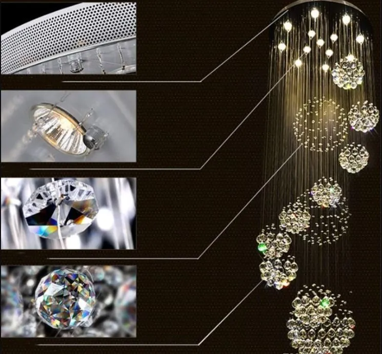 Nowoczesny żyrandol duży kryształowy oprawa oświetleniowa do schodów schodowych w holu Foyer długi spiralny połysk lampa sufitowa montowana schodowa 2685