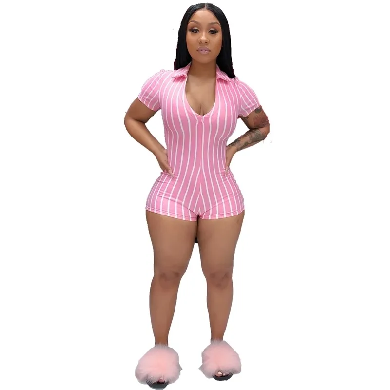 ZOOEFFBB Sexy Striped Bodycon Rompers Women Jumpsuit Shorts 2020 Elastic Fashion Clothes Body Overalls One Piece Club Playsuit T200704