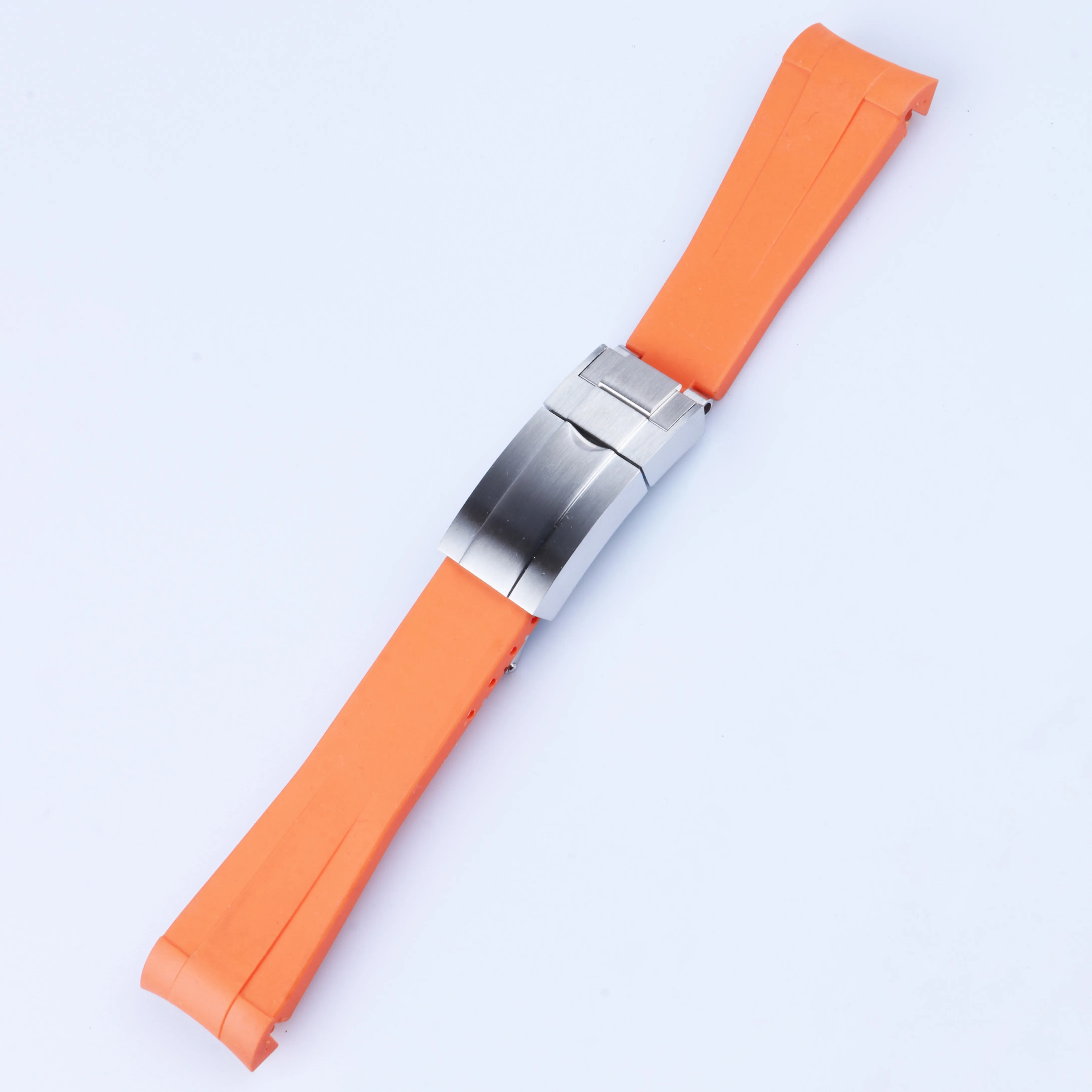 20mm Curved End strap and Silver all Brushed Clasp Silicone Black Navy Green Orange Red Rubber Watchband For Rol strap SUB GMT Dat235u