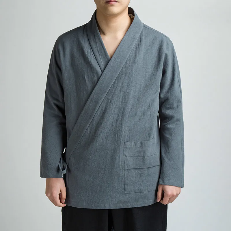 Traditionnel point ouvert hommes coton lin veste hommes kimono cardigan mâle harajuku outwear hommes kongfu manteaux lj201013