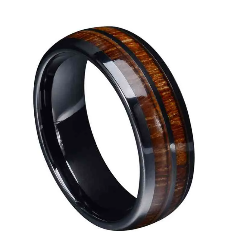 Nowy modny czarny barbide pierścionki z węglików wolgiącejowych InLay Hawaiian Koa Wood Abalone Shell Men039s Zaangażowanie Wedding Prounds Anniversary GIF1514236