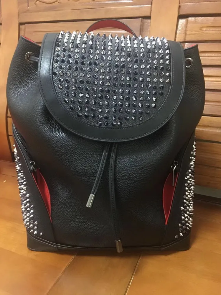 Top Fashion Bottoms is reds Boys Girls bags backpacks high quality lovers school bag handbags studded rivets real leather women me313E