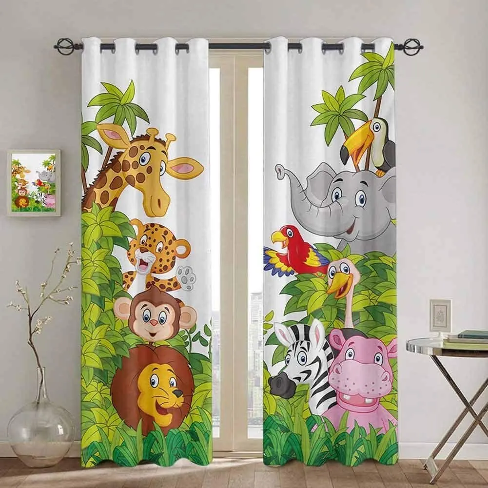 Camera da letto Cucina Tenda Cartone animato Animali da zoo Collezione Giungla Bambino Tende finestre Tende soggiorno Oggetti decorativi LJ201224