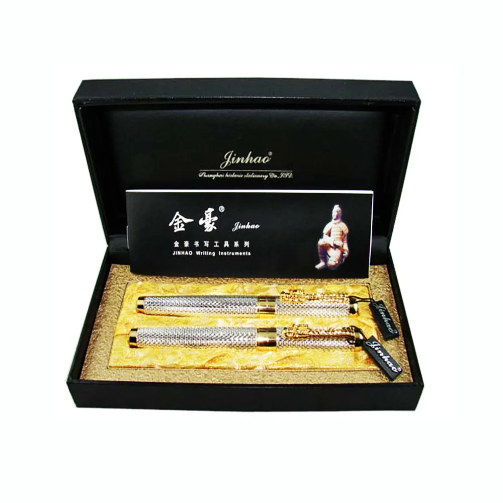Jinhao 1200 Vintage luxueux stylo plume stylo en métal argenté dans une boîte cadeau noble, collection de stylos de pincement de dragon 201202