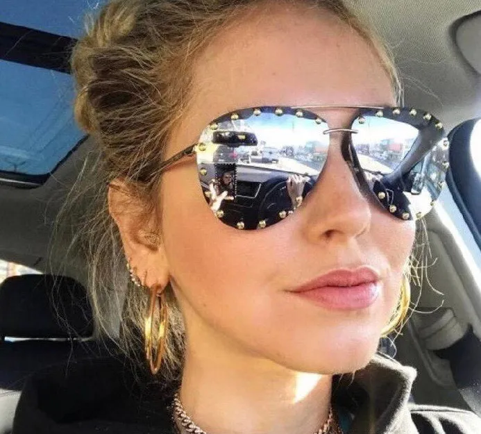 Die Party -Pilot -Sonnenbrille für Frauen Studes Goldbraun schattierte Sommer -Sonnenbrillen Mode -Rande -Sonnenbrillen Augenkleidung mit Box208a