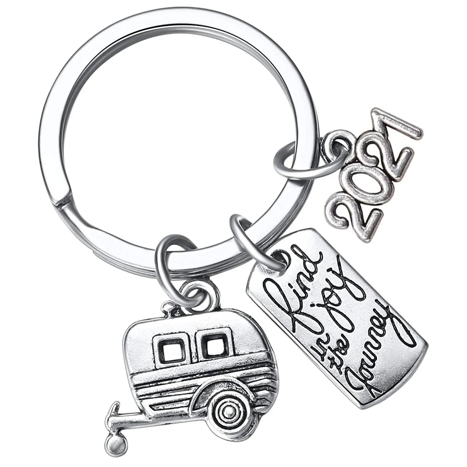 2021 Find Joy In The Journey Charms Keychain Happy Camper RV Trailer Key Chain Enjoy Retirement Keyring for Boss and Coworker Gift