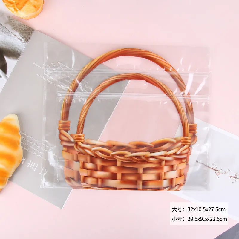 Transparent Basket Pattern Zipper Ziplock Bag Toast Bread Package Cake Pastry Packaging Food Bags 201015