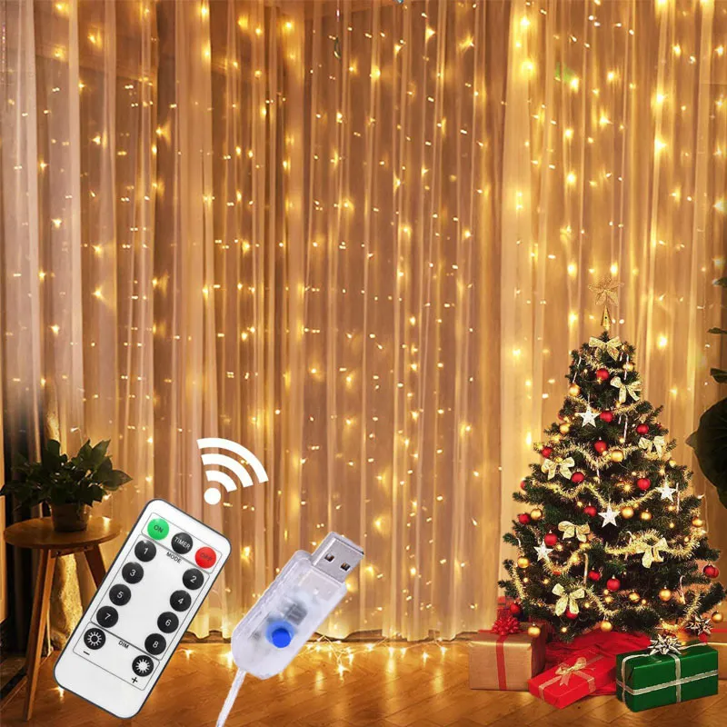 3M LED Curtain Lamp USB String Lights Telecomando Fata Ghirlanda di luci Capodanno Natale Decorazione di nozze a casa Y200903