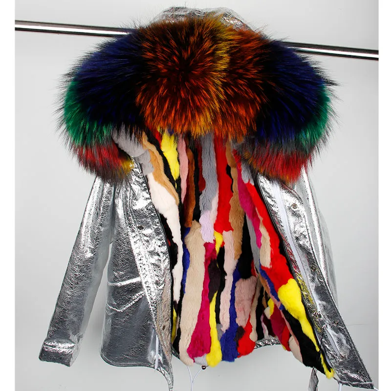 Cappotto parka foderato in pelliccia di coniglio naturale giacca invernale da donna con collo in pelliccia di procione naturale LJ201021