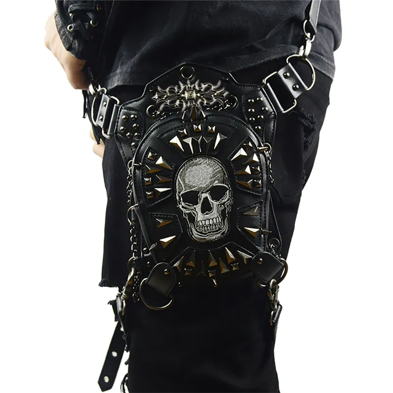 Gothic Steampunk Skull 2019 Kobiety Messenger skórzane torby talii Modna Retro Rock Motorcycle Noge Bag For Men T200113275p